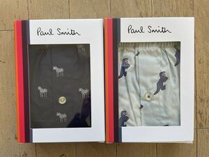 即決！ポールスミス！PAUL SMITH 布帛トランクス 2枚組 ゼブラ柄 ネイビー&恐竜柄 グリーン（水色系）L