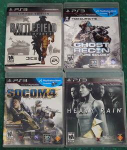 北米版 PS3 Ghost Recon FS, Battlefield BC2,Socom4, Heavy Rain zenn. 全４タイトル　中古