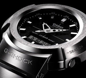 G-SHOCK高級感の塊り 新品 フルメタル 電波ソーラー 重厚でソリッドな質感200m防水クロノグラフAWM-500D-1A腕時計 逆輸入 メンズ 未使用