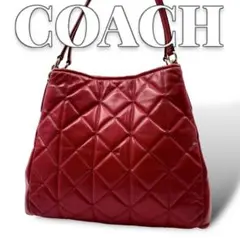 美品 COACH キルティング レッド トートバッグ 8455