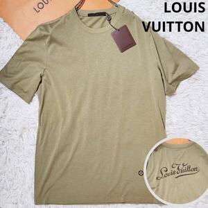 【新品 未使用 鑑定済】ルイヴィトン LOUIS VUITTON Tシャツ カットソー メンズ XL相当 カーキ タグ付き 極美品 バックロゴ イタリア製