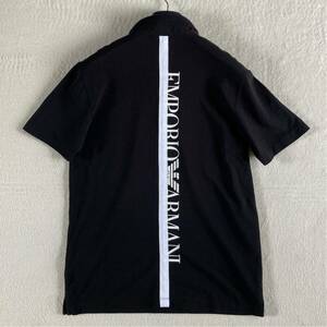 極美品/Lサイズ EMPORIO ARMANI エンポリオ アルマーニ 半袖 Tシャツ 鹿の子 ストレッチ イーグル バックロゴ メンズ 黒 ブラック