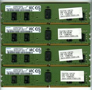 【RDIMM】DDR4-3200、ECC Registered、8GBの4枚セットで32GB、中古 　samsung reg pc4　サーバー用　 Z4G4で動作確認済み　2318