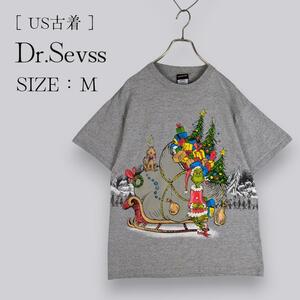 美品 ドクター・スース Dr.Sevss Tシャツ グリンチ The Grinch 半袖 サンタクロース クリスマス ツリー プレゼント グレー Mサイズ