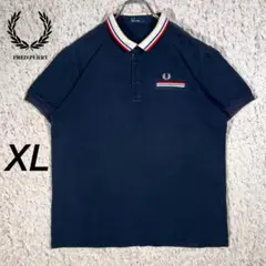 『FRED PERRY』　ポロシャツ　刺繍ロゴ　ハーフボタン　ネイビー　【XL】