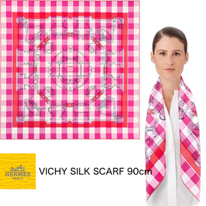 新品エルメス 2点セット VICHY TWILLY & SCARF 90cm カレとツィリー ピンクチェック柄