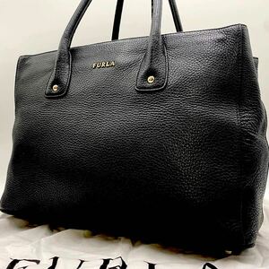 1円【入手困難品】FURLA フルラ トートバッグ ビジネス A4可 ブリーフケース シボ革 レザー メンズ 大容量 ロゴ ブラック 黒 書類 カバン