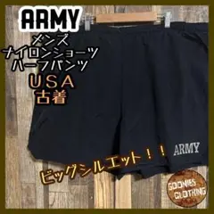 ARMY ナイロンショーツ ハーフパンツ ブラック 3XL ロゴ USA古着