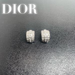 美品★ディオール　Dior イヤリング　シルバー　ラインストーン　フープ