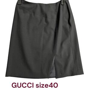 美品　グッチ　セクシー　スリット入り　美形　スカート　40　黒　M4G517　GUCCI　M　9号　ブラック