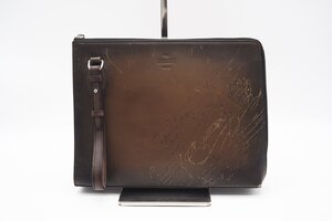 ☆安心の３大保証☆ ABランク ≪BERLUTI ベルルッティ/クラッチ バッグ ≫ ニノ スクリットスワイプ レザー 型押しロゴ ブラウン 送料無料