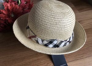 Burberry バーバリー 麦わら帽子 ノバチェック リボン 54cm レア 新品未使用