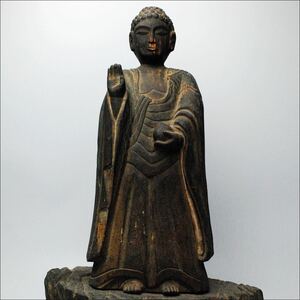 仏教美術 時代古作 木彫 薬師如来立像 仏像 47.5cm