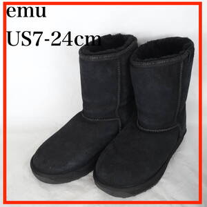 EB6706*emu*エミュー*レディースショートムートンブーツ*US7-24cm*黒