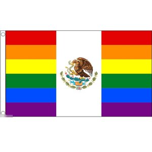 海外限定 国旗 メキシコ合衆国 虹 レインボーフラッグ LGBT レアカラー 特大フラッグ