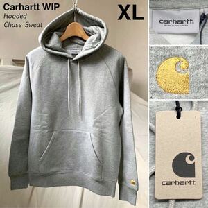 XL 新品 カーハートCarhartt WIP 定番 Chase Sweat ロゴ 刺繍 フーデッド スウェット パーカー グレー メンズ Grey Heather 送料無料