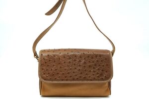 エンリケ ロエベ ナッペ ヴィンテージ ショルダーバッグ オーストリッチ レザー 切替 茶 ブラウン ENRIQUE LOEWE KNAPPE 0385h