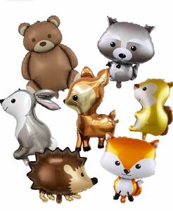 風船 動物 セット アニメイラスト風 アルミ 誕生日の飾り付けに最適 (7個セット　バルーン　動物　パーティー　誕生日　子供　動物園