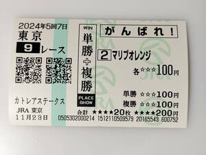 マリブオレンジ カトレアステークス 11/23 応援馬券 がんばれ馬券 東京競馬場 現地購入馬券 JRA