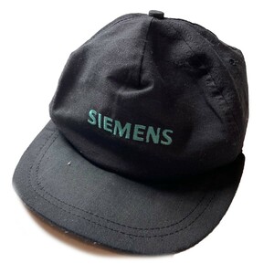 カンパニー系! 80s 90s USA製 SIEMENS シーメンス ヴィンテージ 企業ロゴ 刺繍 ベースボール キャップ 帽子 ブラック 黒 メンズ 古着 希少