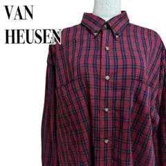 VAN HEUSEN 長袖シャツ チェック USA古着 赤青 L【1696】