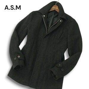 A.S.M アトリエサブ メン 秋冬★ シルク混 メルトン ウール ジャケット コート Sz.48 メンズ グレー ASM　A4T13921_C#N