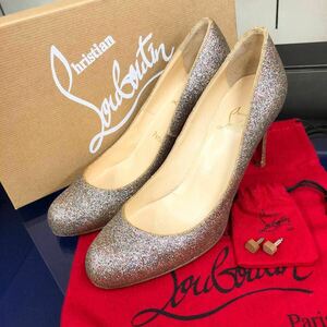 【ルブタン】基準内 Louboutin 靴 23.5cm グリッター パンプス カジュアルシューズ ラメ 女性用 レディース イタリア製 36 1/2 保存袋 箱有