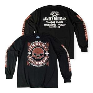 XLサイズ　ハーレーダビットソン　Harley　 Tシャツ　ロンT　長袖　トップス　黒　スカル　バイク　ツーリング　モーターサイクル