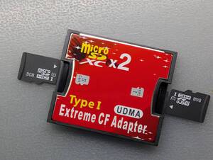 microSD カード → CF カード Type I 変換 アダプター デュアルスロット UDMA対応 microSD 8GBx2枚 ケース付き 動作確認済み