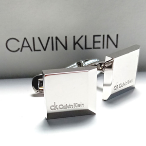 【ckc407】CALVIN KLEIN　CKカルバンクライン　カフス　カフリンクス　シルバー×ブラッシュド　ミラータイプ　ロゴ入り　スクエア　新品