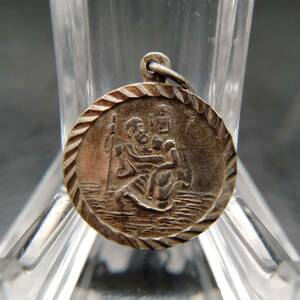 ヴィンテージ シルバー ペンダント コイン チャーム 彫金 銀 男性 子供 St Christopher 聖人 宗教 メダル キリスト ⑧ T9