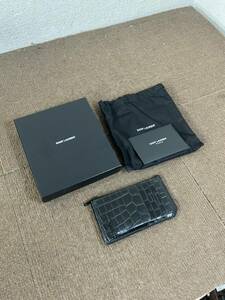 【中古品】SAINT LAURENT フラグメントケース コインケース カードケース クロコ レザー ブラック