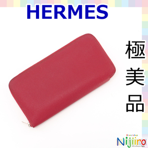 【極美品】エルメス　Hermes アザップ　ロング シルクイン　ラウンドファスナー 長財布　ジッピーウォレット ルージュガランス,ルビー系色