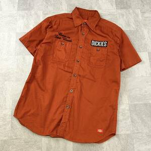 美品 Dickies ディッキーズ ワークシャツ 半袖シャツ メンズ Lサイズ テラコッタカラー レッド アウトドア キャンプ ミリタリーシャツ