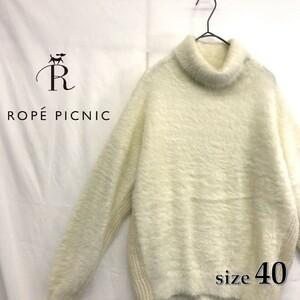 EZ3245●ROPE PICNIC モヘア ニットセーター●40●ホワイト タートルネック ハイネック 切り替え ロペピクニック