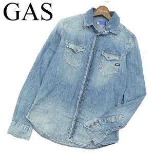 GAS ガス 通年 USED加工★ 長袖 ウエスタン デニム シャツ Sz.S　メンズ　A3T15269_C#C