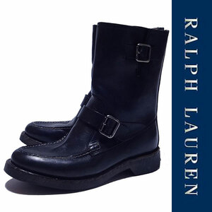 新品 RALPH LAUREN ENGINEER BOOTS ラルフローレン エンジニア ブーツ ブラック レザー メンズ イタリア ITALY POLO USED加工 26.5cm 正規