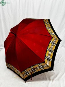 AL0606891　◎ BURBERRY バーバリー 長傘 アンブレラ 雨具 ノバチェック レッド系 マルチカラー レディース ブランドロゴ 中古品 used品