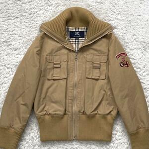 ［美品］バーバリーロンドン　BURBERRY LONDON ノバチェック　ワッペン　ブルゾン　ジャケット　リブ　ベージュ　中綿