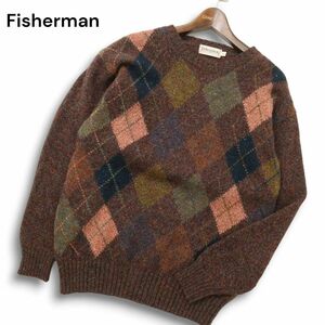 アイルランド製★ Fisherman Out OF LRELAND フィッシャーマン 秋冬 アーガイル柄 ウール100% ニット セーター Sz.L　メンズ　C4T08875_A#K