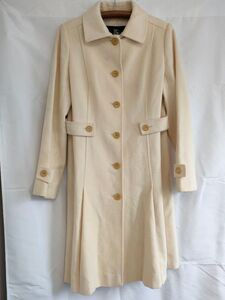 U467 1円～ 中古品 BURBERRY バーバリー ロングコート アンゴラ 毛 キュプラ サイズ40 クリーム系 白 ホワイト レディース ファッション