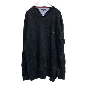 TOMMY HILFIGER Vネック ニットセーター XXL トミーヒルフィガー ビックサイズ ブラック 古着卸 アメリカ仕入 t2202-3847