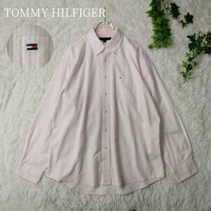 TOMMY HILFIGER トミーヒルフィガー 長袖シャツ ボタンダウン BD ストライプ柄 ピンク メンズ XXLサイズ ビッグサイズ ゆるダボ 古着男子