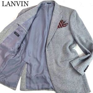 【ほぼ未使用】幻の最高級カシミヤ100%★稀少XL!! LANVIN ランバン【繊維の宝石】ヘリンボーン立体ツイード テーラードジャケット グレー白