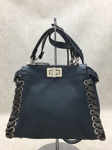 FENDI◆ピーカブー/セレリア/ミニハンドバッグ/レザー/ネイビー/無地/8BN244-8AT//