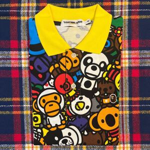 未使用★アベイシングエイプ☆メンズ Mサイズ☆半袖 ポロシャツ☆サファリ 総柄デザイン☆APE☆BAPE☆正規品