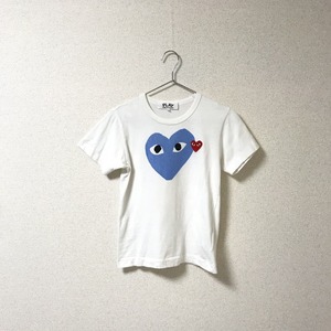 AD 2010★PLAY COMME des GARCONS プレイ コムデギャルソン★ダブル ハート 水色 半袖 Tシャツ 白 ホワイト size S