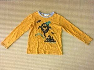 3can4onサンカンシオン長袖丸首Tシャツ130cmお化け屋敷ゴーストこうもりハロウィン衣装コウモリ綿100%オレンジコットントップスカットソー