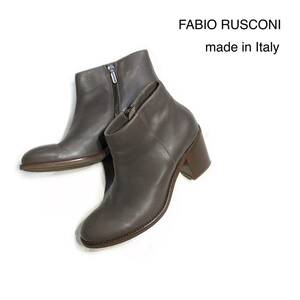 イタリア製FABIO RUSCONIファビオ ルスコーニ レザーショートブーツ38美品 サイドジップ 本革