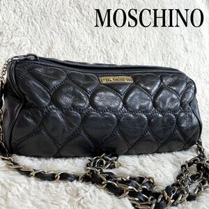 美品 MOSCHINO キルティング 筒型 チェーン ショルダーバッグ ブラック モスキーノ